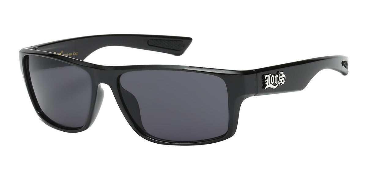 Lunettes De Soleil LOCS Gangster - Style Rectangle Noir, Verres Gris UV400 Anti-Reflet