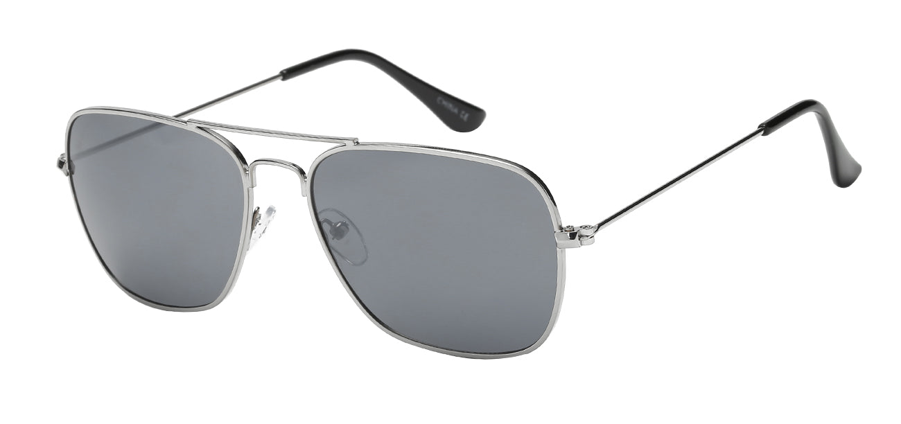 Aviator 112 Silver Black | Classic Square Pilot Sunglasses