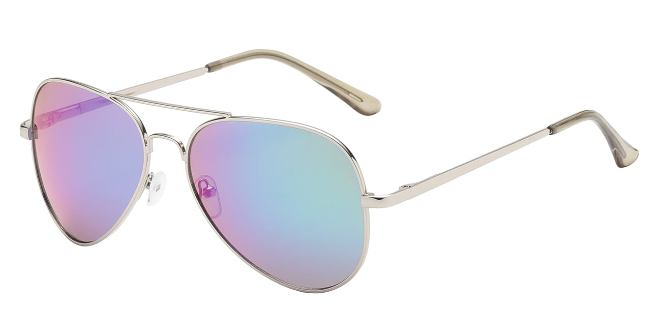 Aviator 109 Silver Green-Purple| Classic Pilot Sunglasses