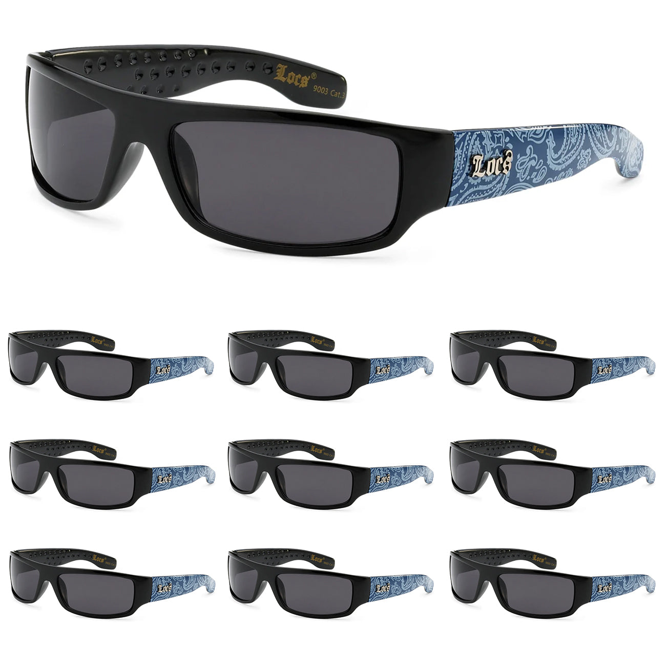 10 Pack Bulk Sunglasses | Locs 9003 Blue Bandana