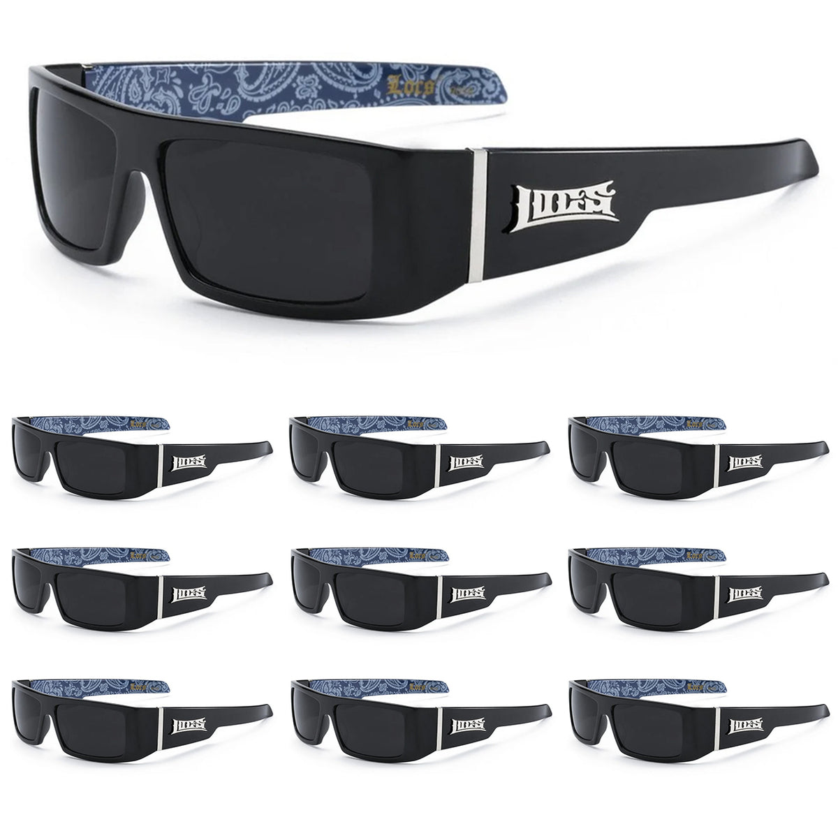 Bandana-Muster Locs Shades | Schwarz Mit Weißem Muster | Medium Größe