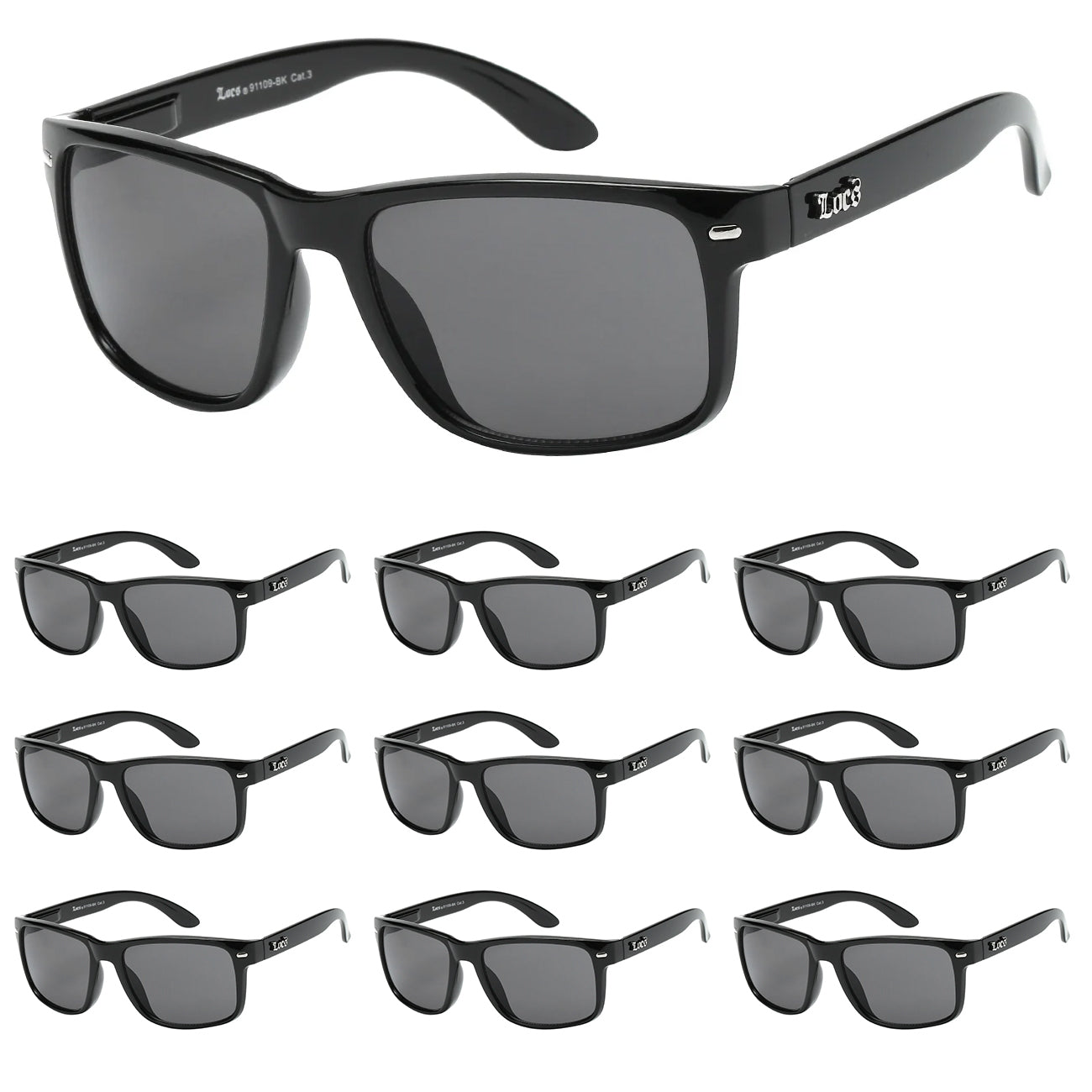 10 Pack Bulk Sunglasses | Locs 91109 Black