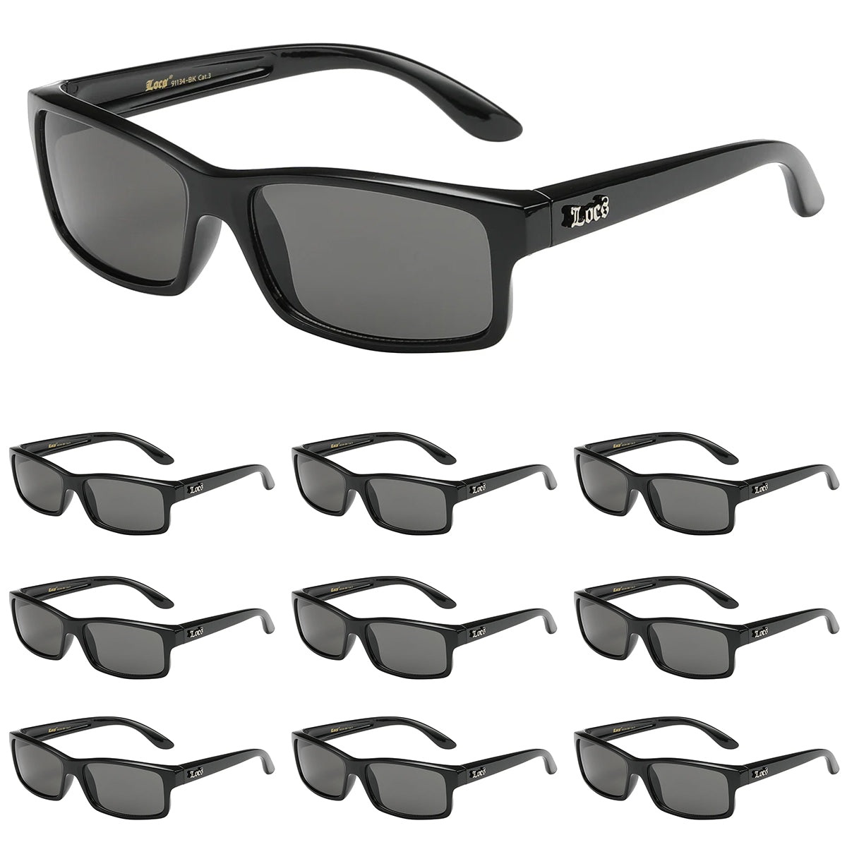 10 Pack Bulk Sunglasses | Locs 91134 Black