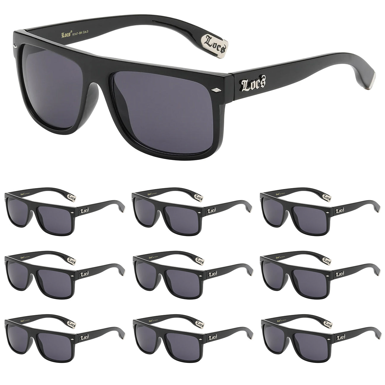 10 Pack Bulk Sunglasses | Locs 91147 Black