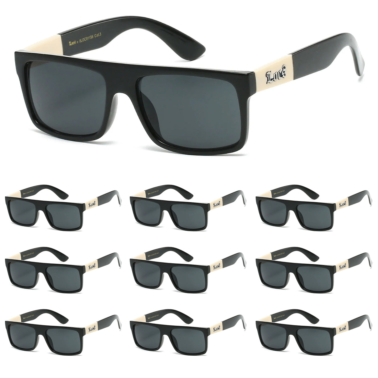 10 Pack Bulk Sunglasses | Locs 91156 Black Ivory