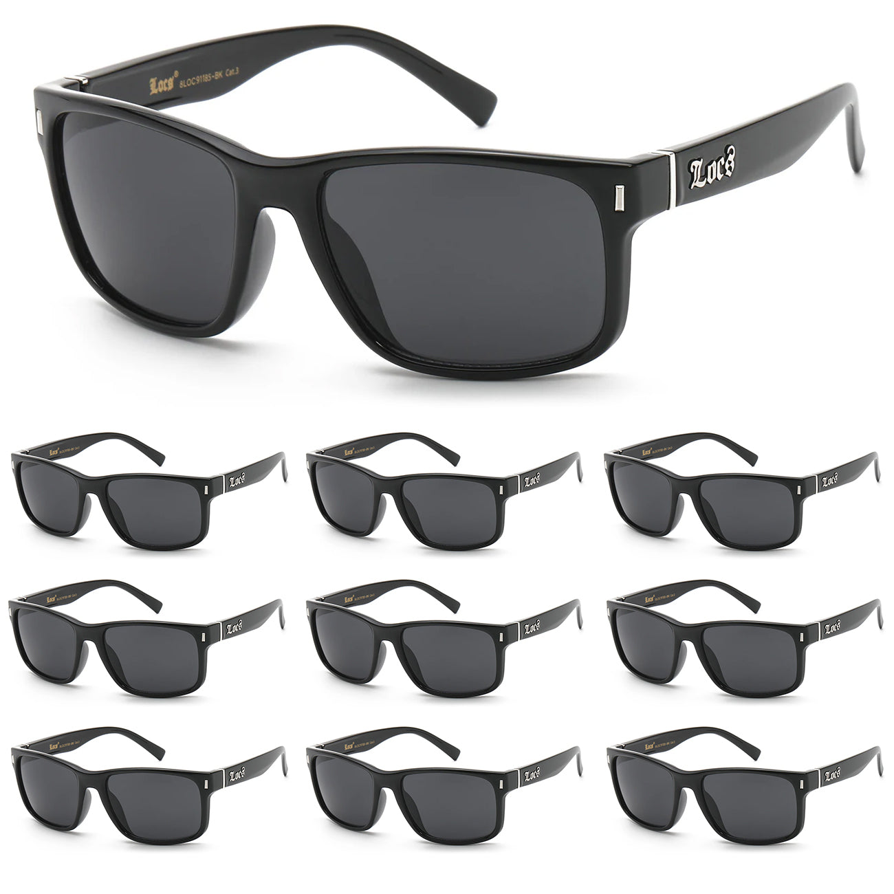 10 Pack Bulk Sunglasses | Locs 91185 Black