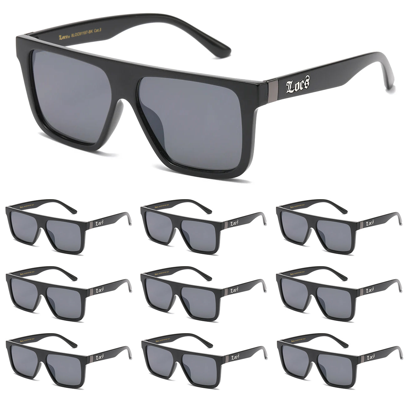 10 Pack Bulk Sunglasses | Locs 91197 Black