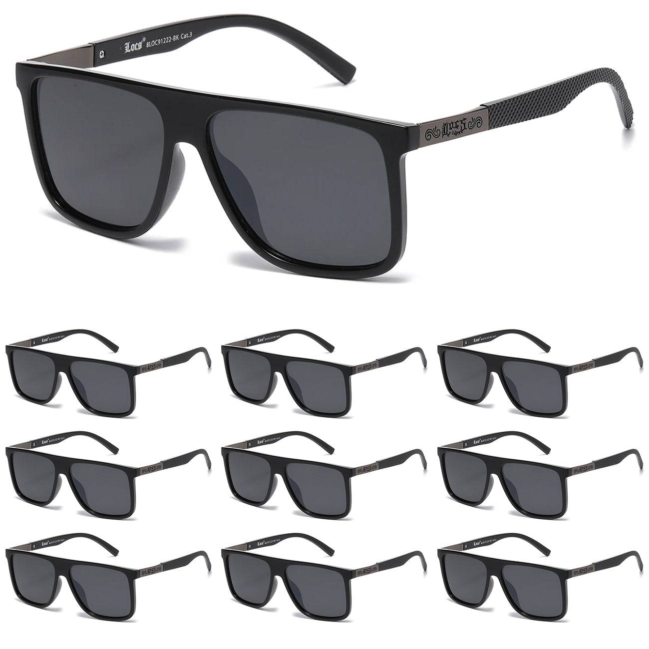 10 Pack Bulk Sunglasses | Locs 91222 Black