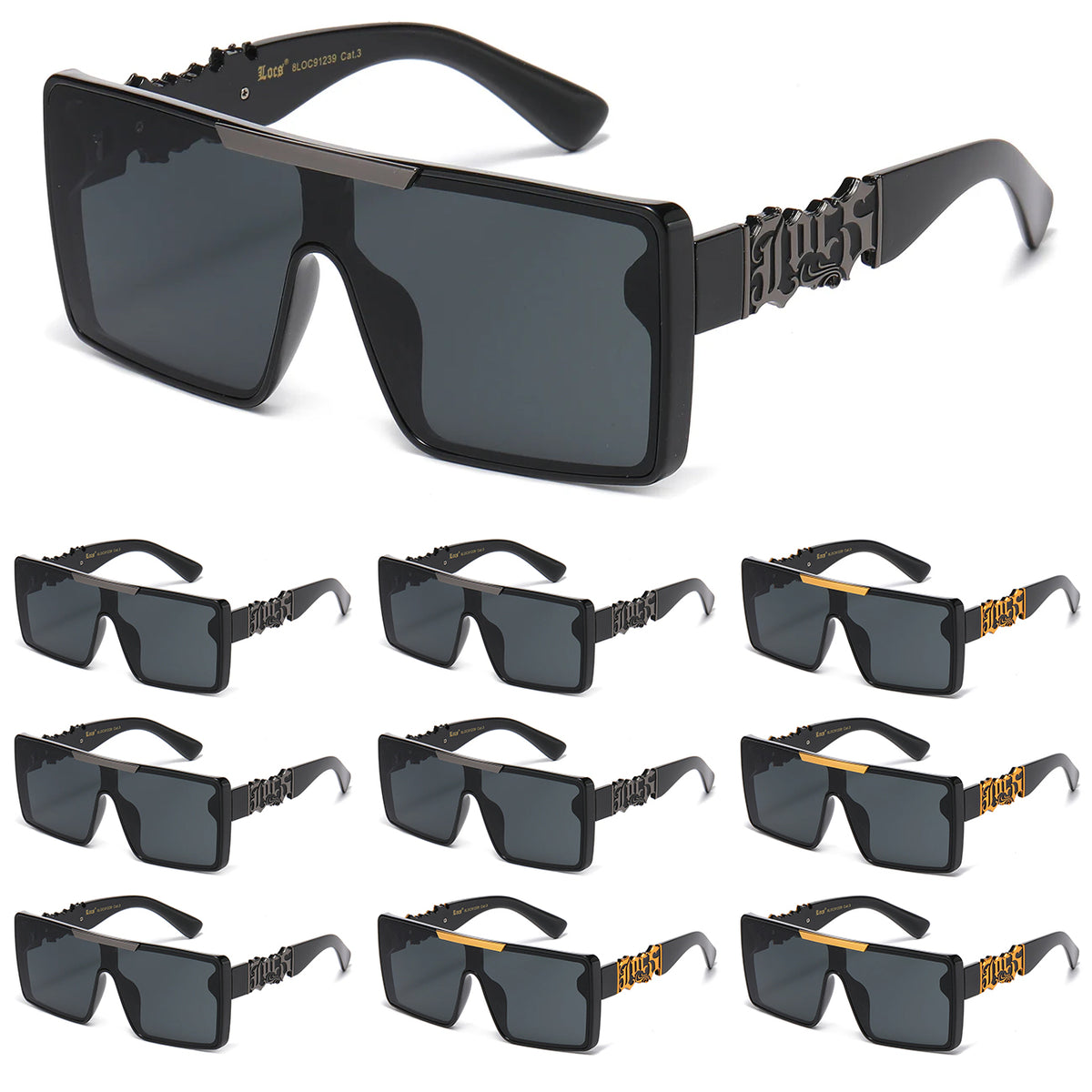 Locs Sunglasses 3-Pack – Factory Seconds Clearance – Wrap Around & Square Frame Styles, UV400 Protection