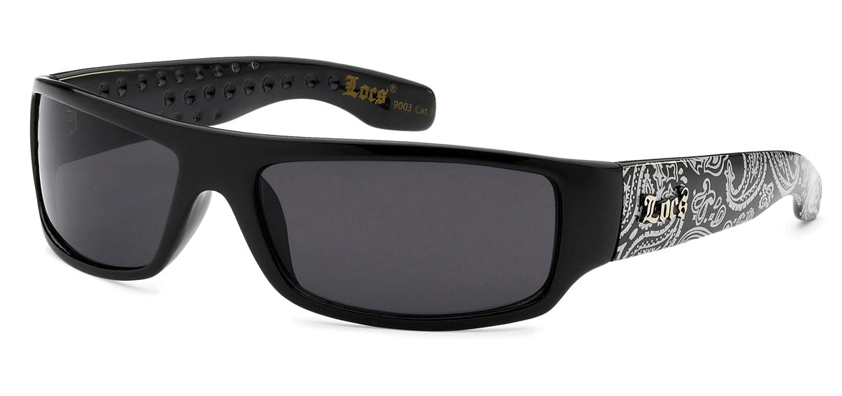 Locs Gangster Bandana Print Sunglasses – Classic Rectangular Cholo Style, Black Bandana Design